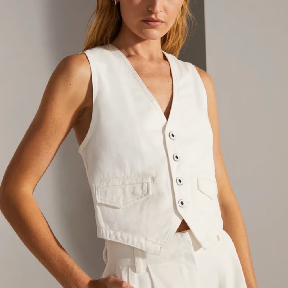 NWT Favorite Daughter The Poppy Vest in Geneva/Off-White Size Large